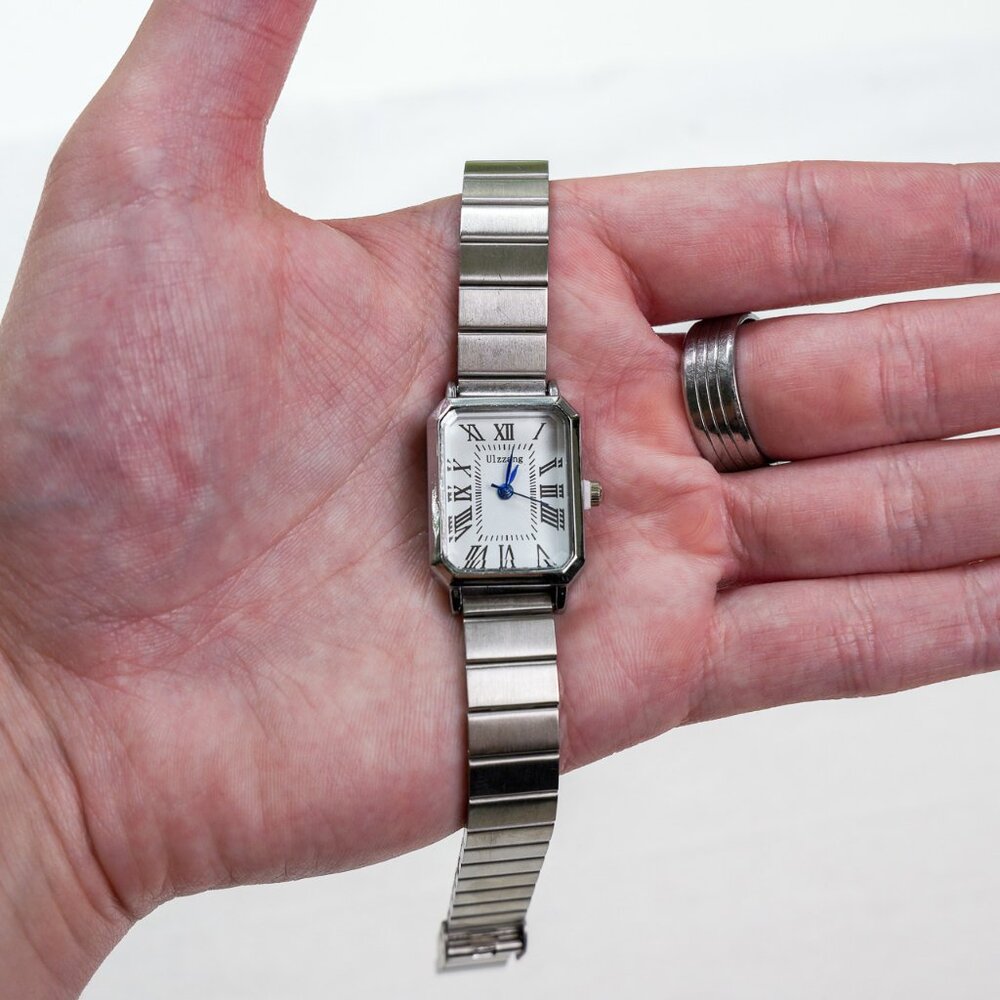 y2k silver rectangle stainless steel vintage quartz watch